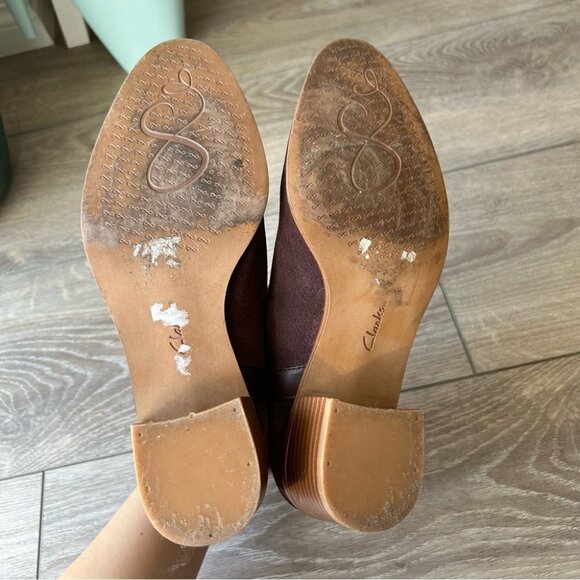 CLARKS Somerset Breccan Purple  Suede Studded Ankle Strap Booties - Picture 12 of 14